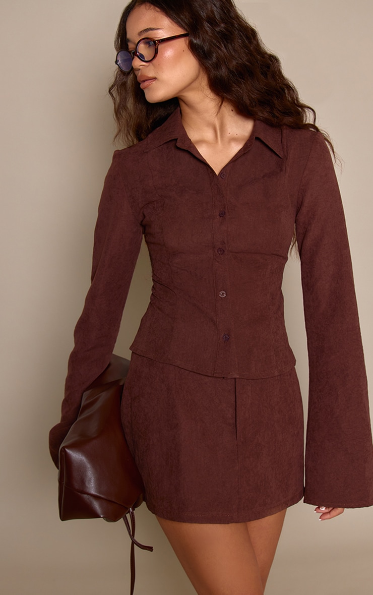 Brown Peach Skin Fitted Shirt image 1