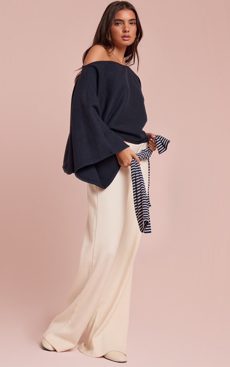 Navy Heavy Brushed Rib Cape Sleeve Top image 3