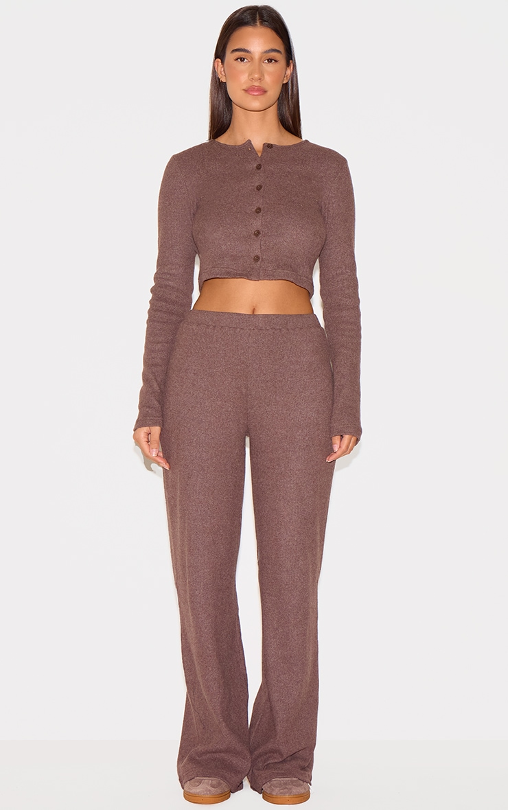 Chocolate Brushed Rib Wide Leg Pants image 1