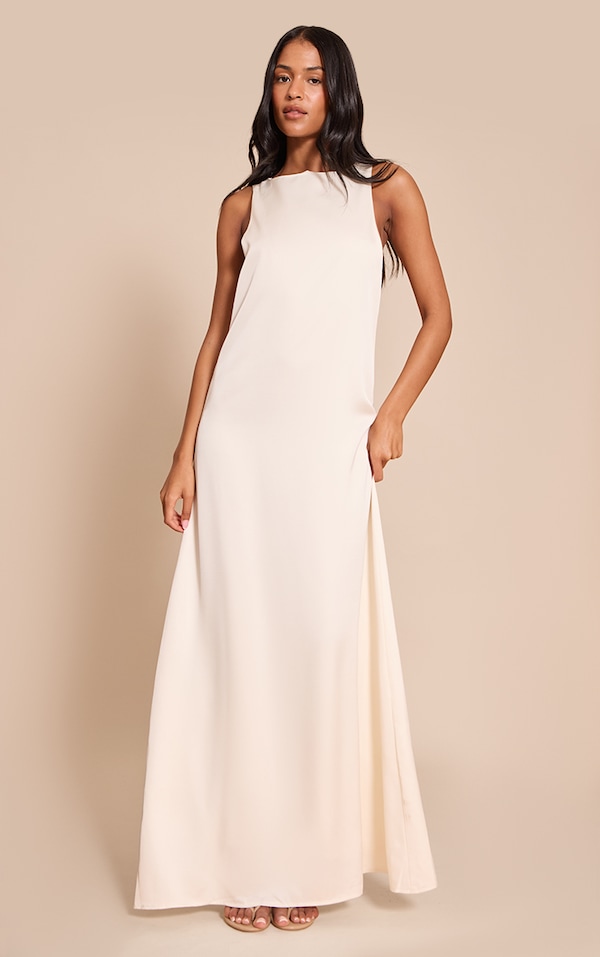 Tall Cream Satin Boat Neck Sleeveless Maxi Dress