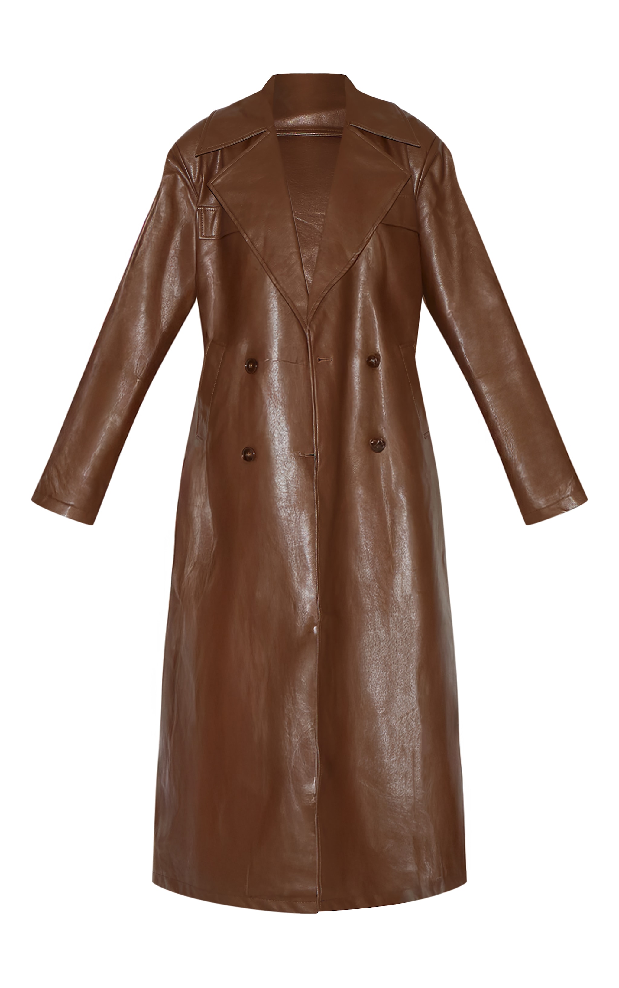 Chocolate Brown Oversized Faux Leather Maxi Trench image 5