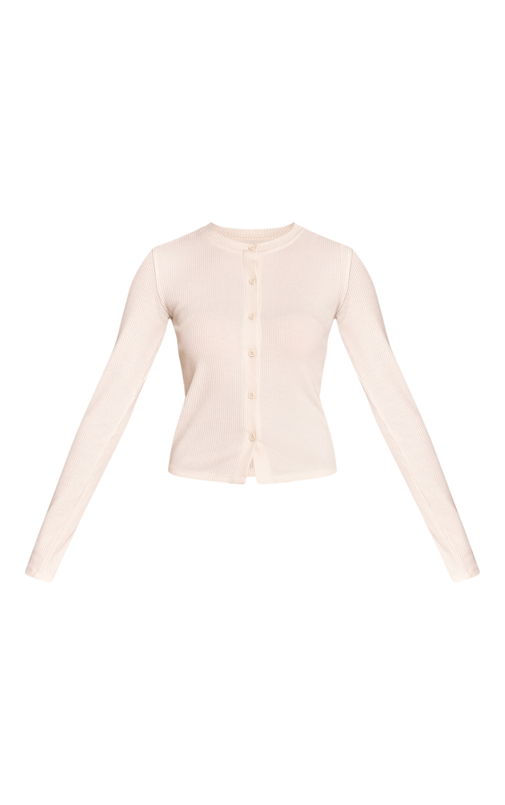 Cream Rib Long Sleeve Button Up Fitted Cardigan image 5