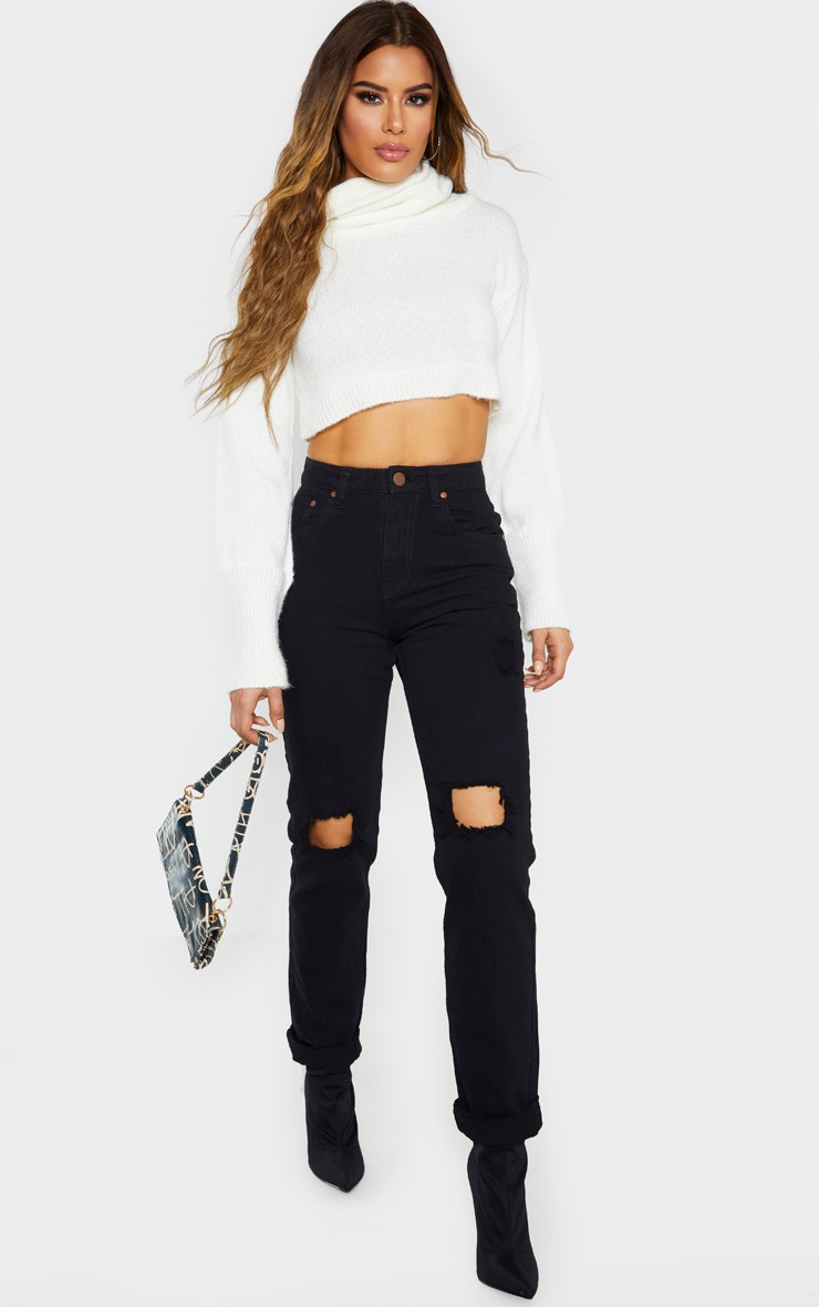 Tall Black Rip Knee Mom Jean