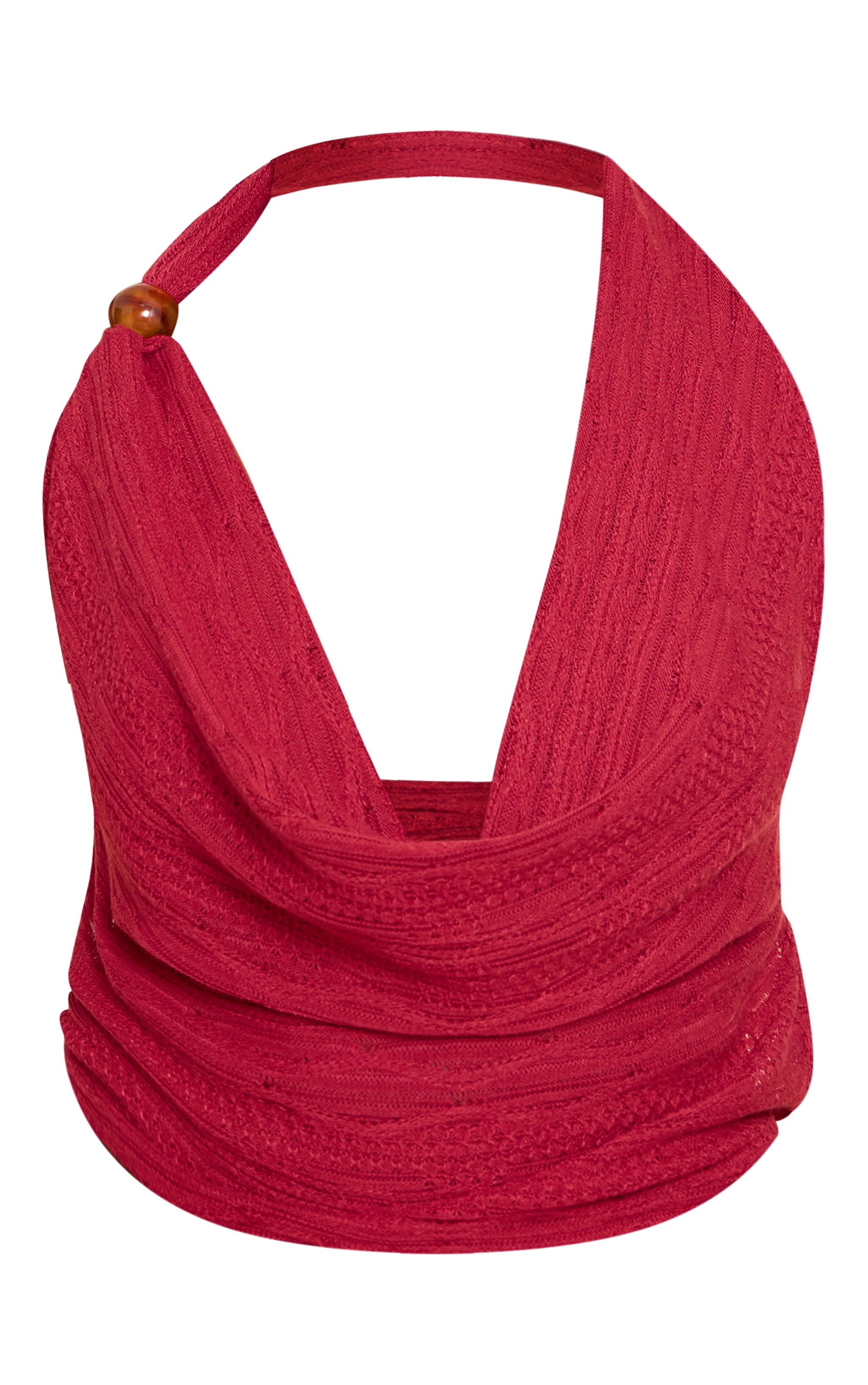 Red Textured Bead Cowl Tie Back Top image 5