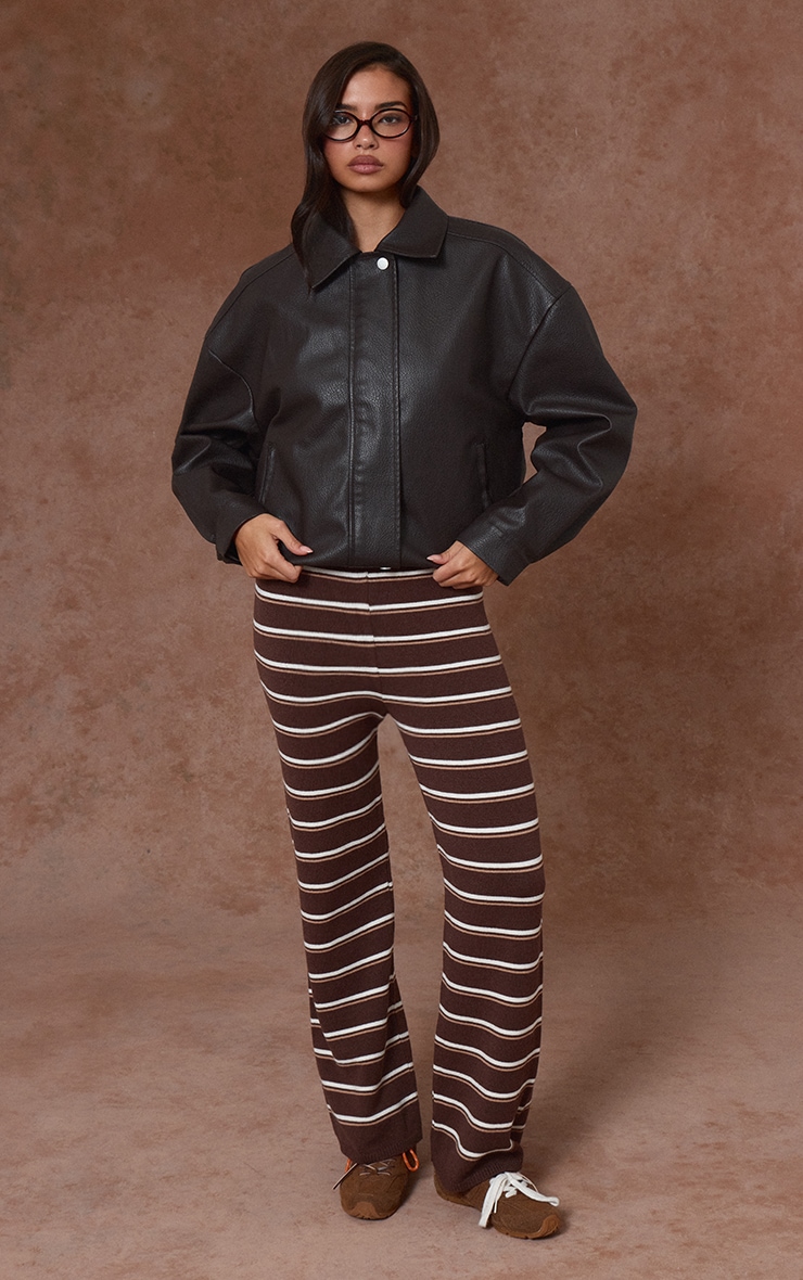 Chocolate Striped Knitted Trousers image 1