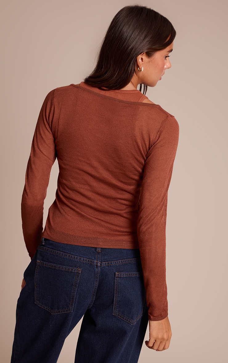 Rust Sheer Knit Long Sleeve Top image 2