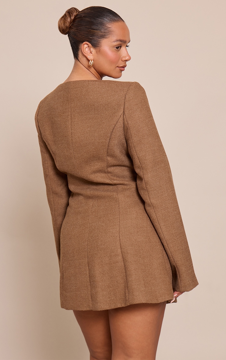 Shape Chocolate Wool Look Button Front Tailored Mini Dress image 2
