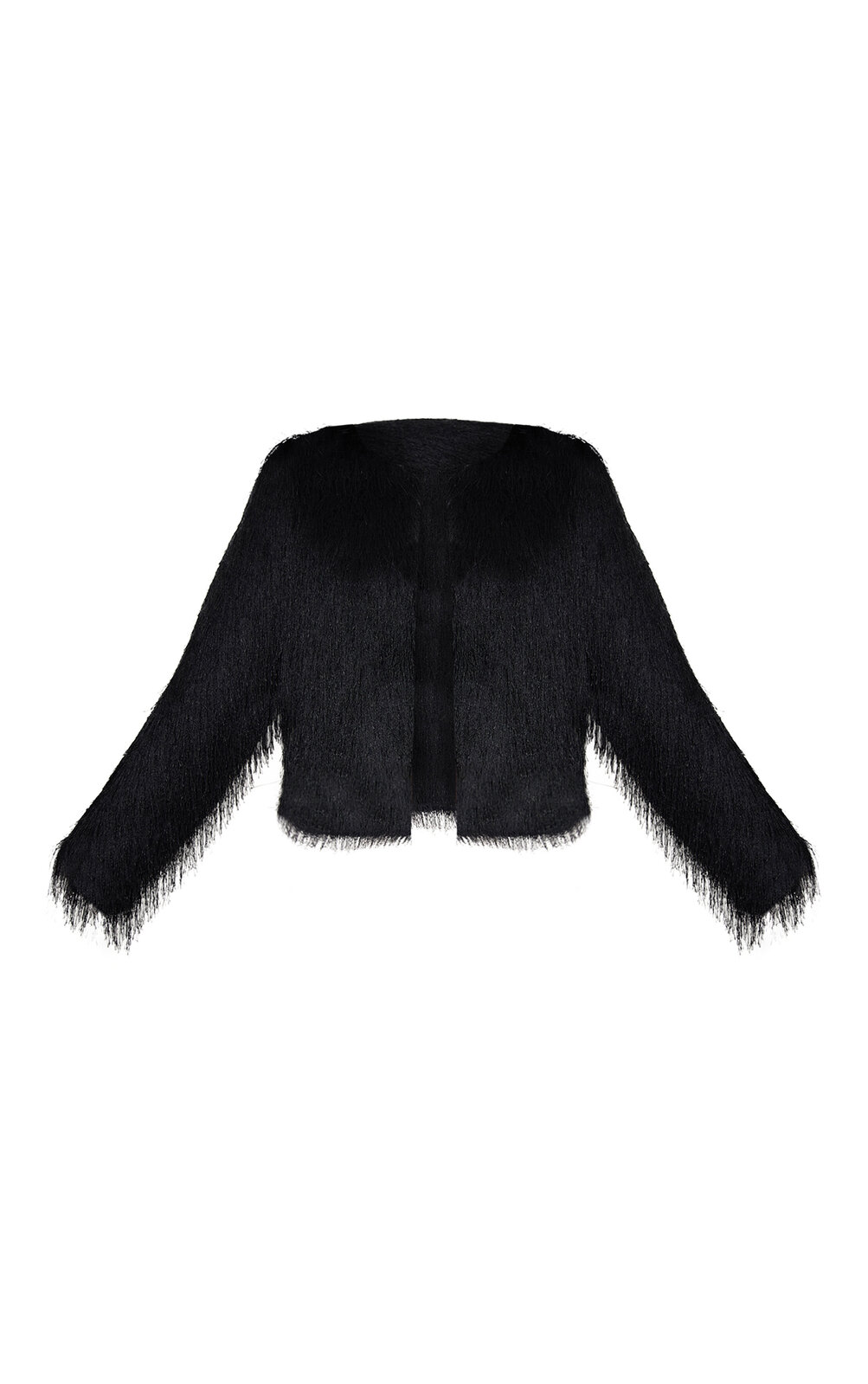 Black Collarless Fringe Jacket image 7