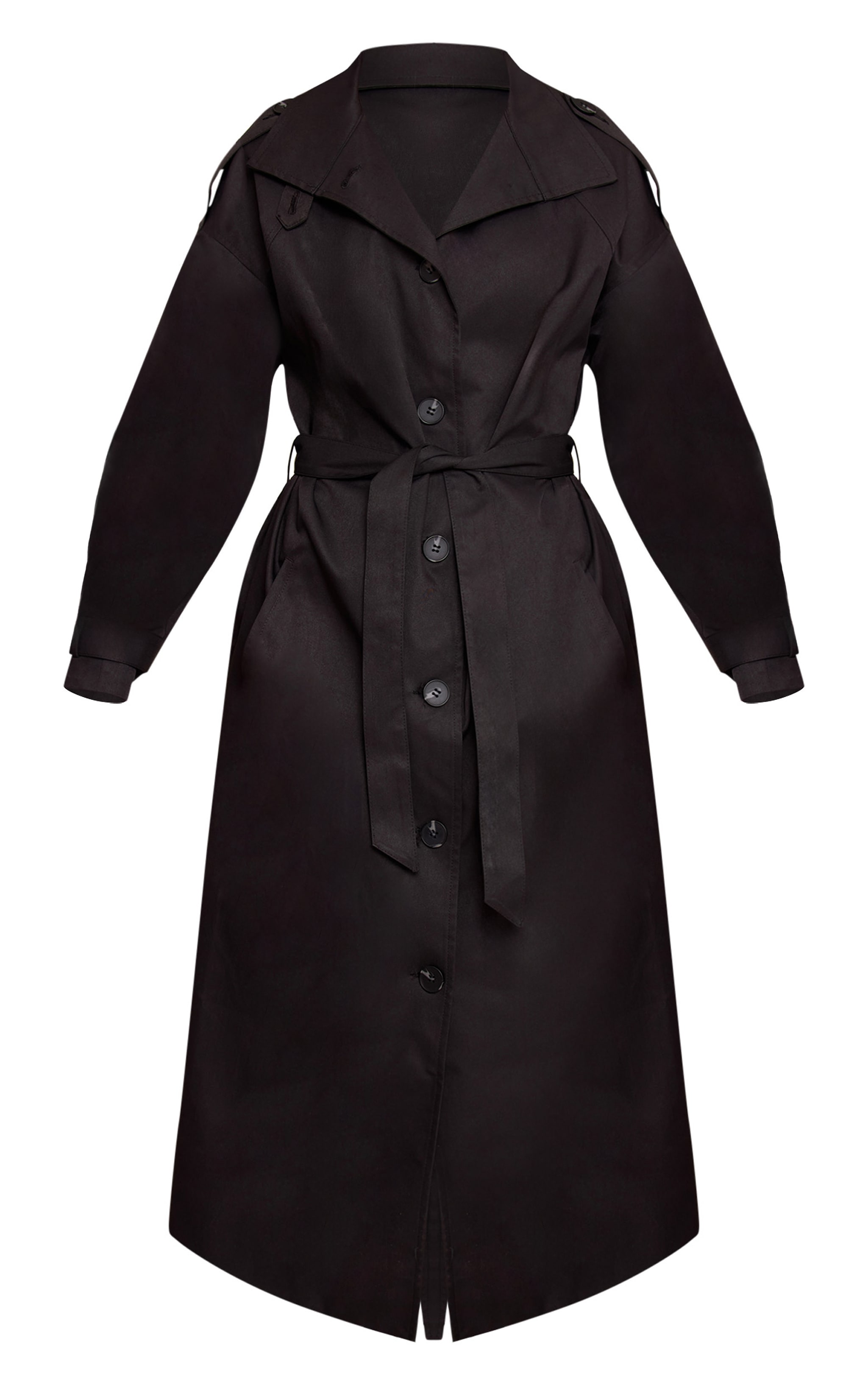 Petite Black Funnel Neck Trench Coat  image 5