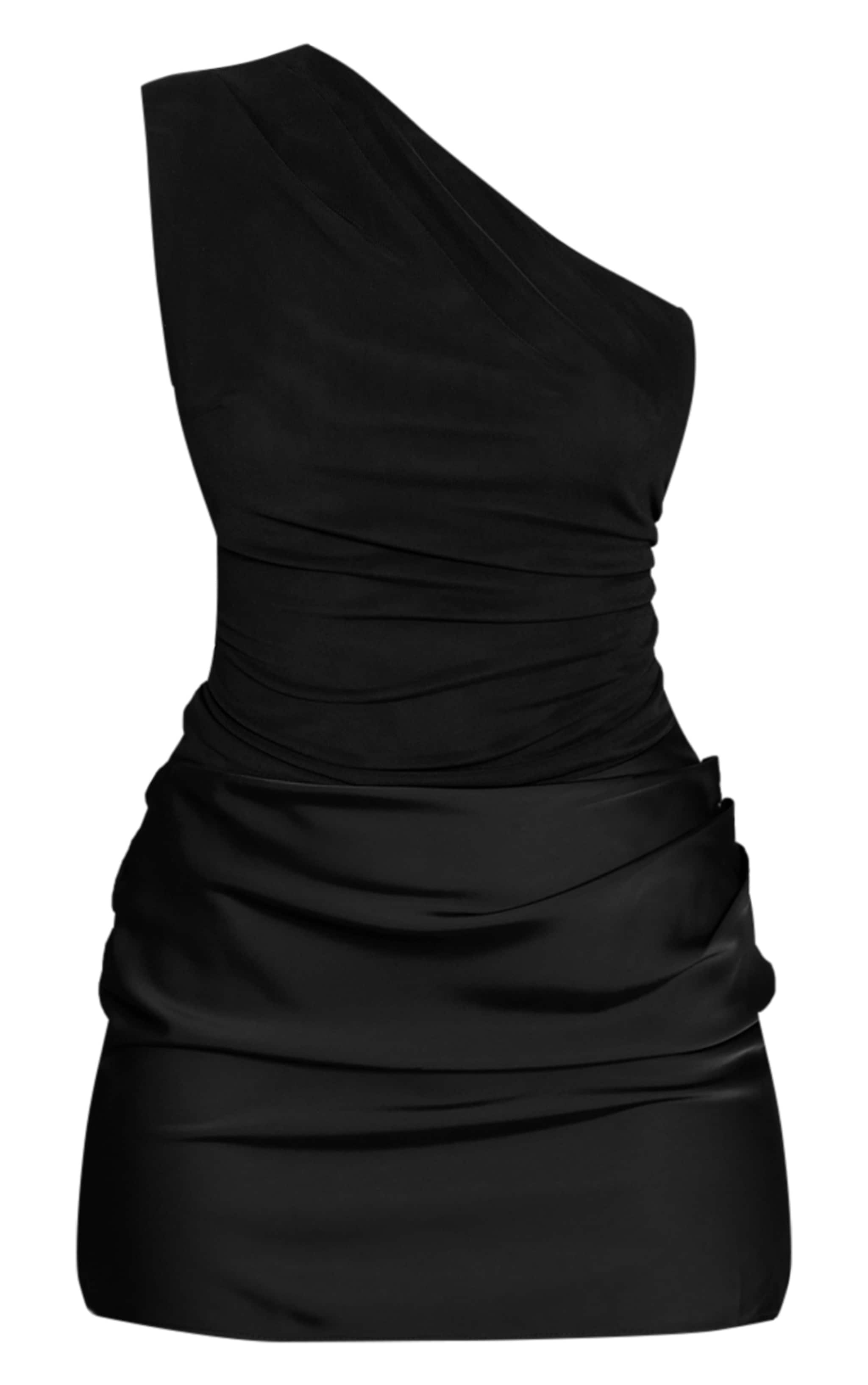 Black One Shoulder Satin Contrast Mini Dress image 5