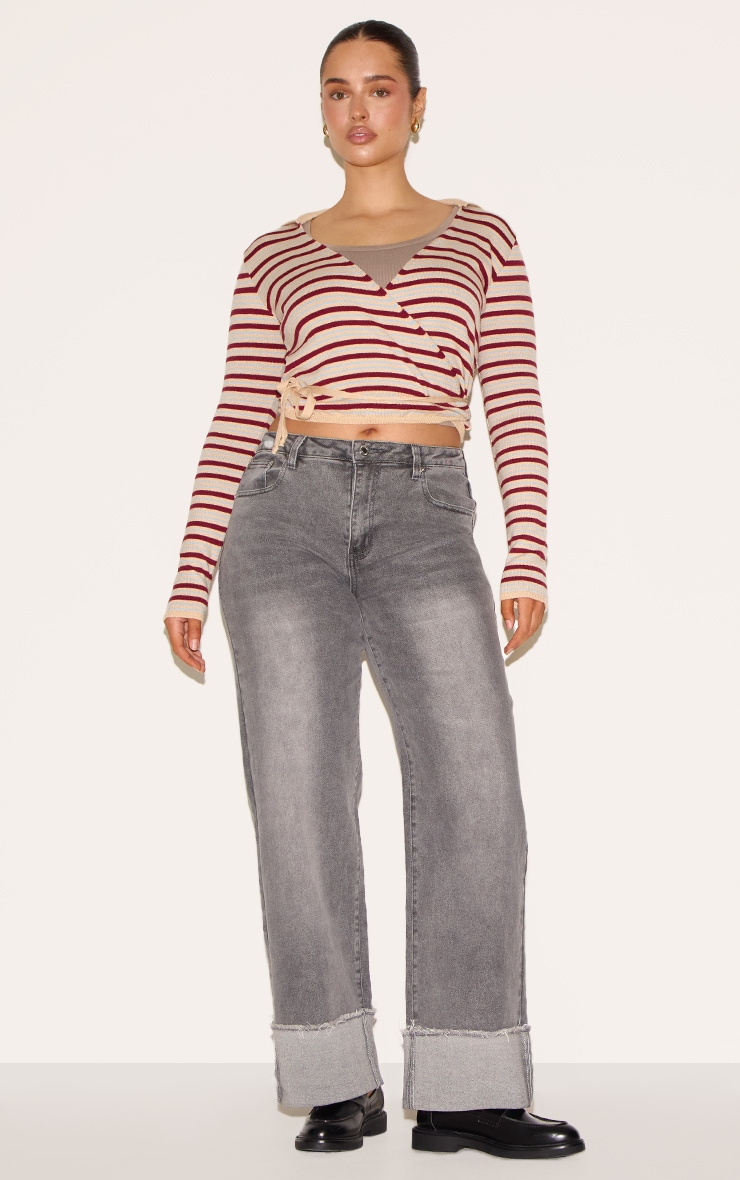 Shape Cream Knitted Striped Tie Waist Collared Sweater image 3