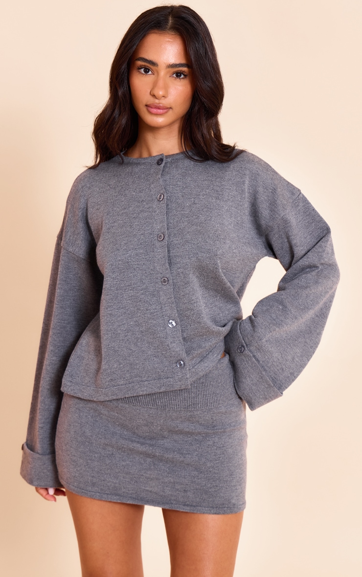 Petite Charcoal Knit Turn Up Hem Cardigan  image 3