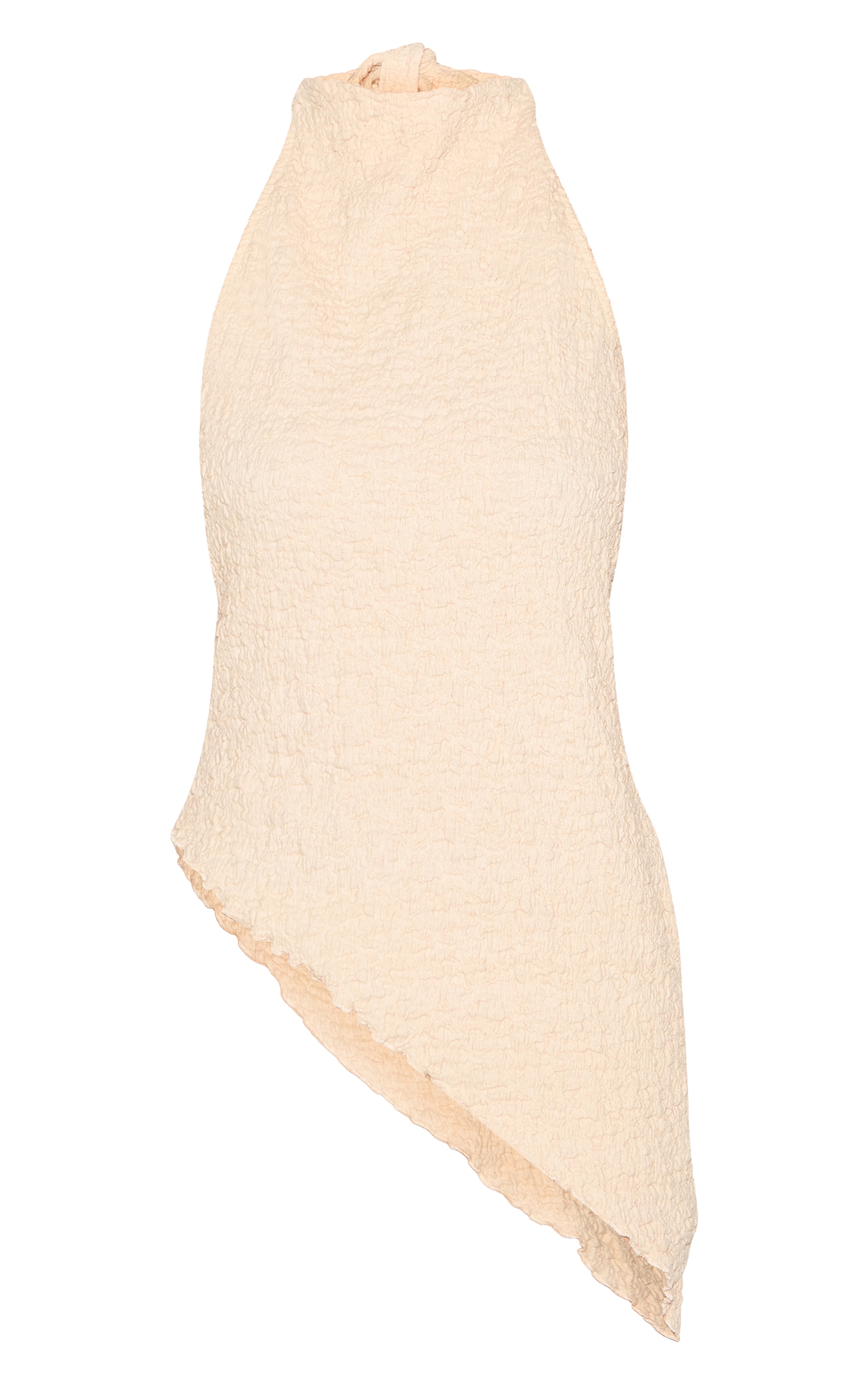 Cream Textured High Neck Asymmetric Hem Detail Long Top image 5