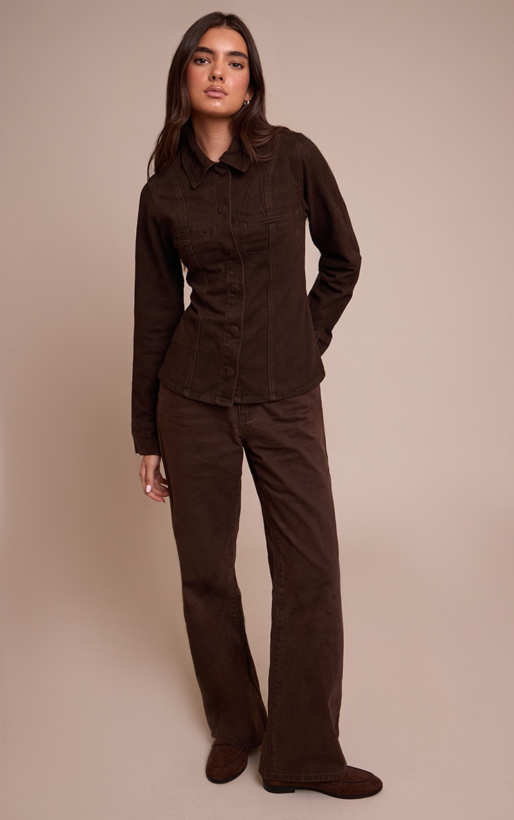 Dark Chocolate Fitted Seam Detail Shirt image 3