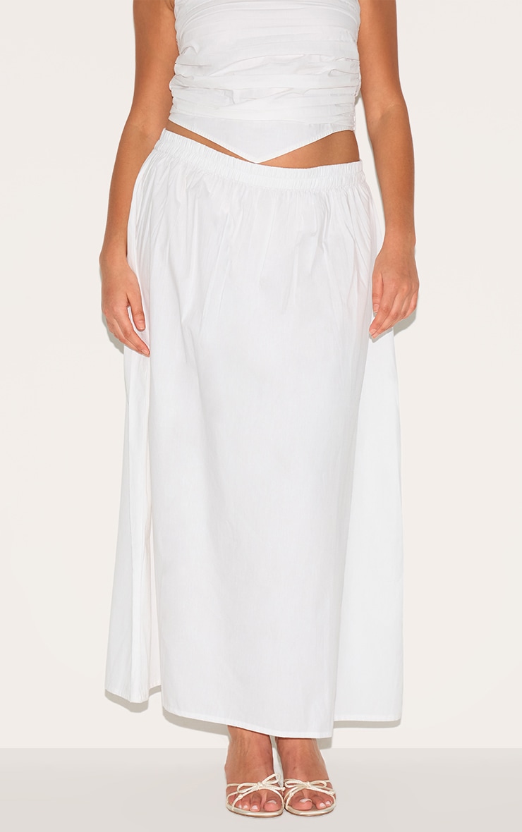 Plus White Cotton Poplin Maxi A-line Skirt image 2