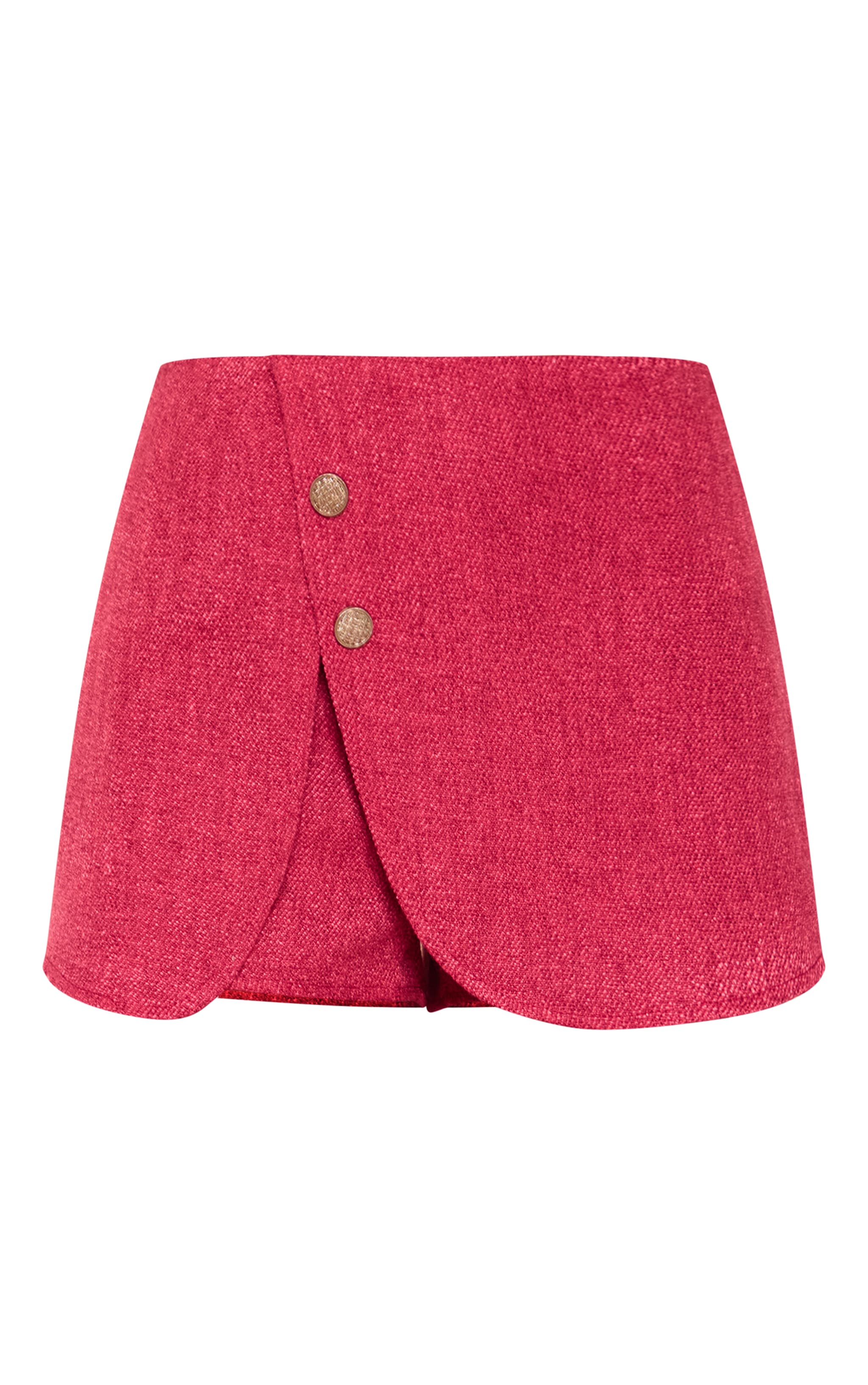 Dark Red Boucle Button Detail Wrap Skort | Co-ords