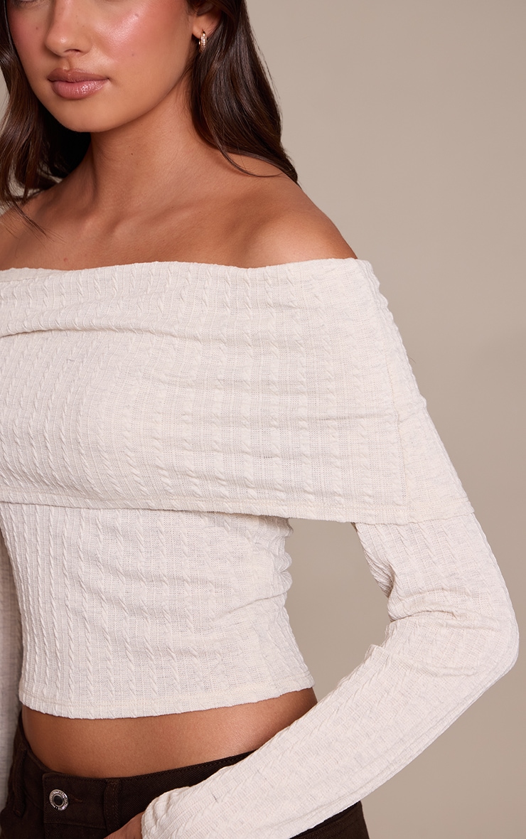 Stone Textured Cable Fold Over Bardot Long Sleeve Top image 4