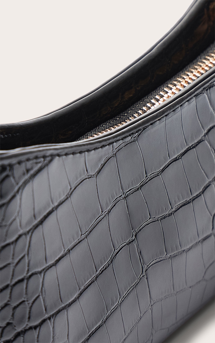 Black Croc PU Shoulder Bag image 5