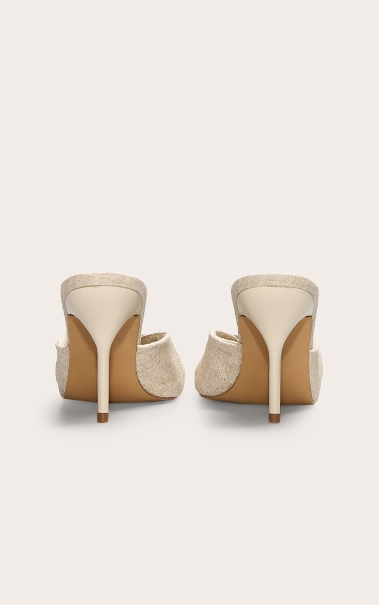 Natural Linen Point Toe Twist Strap High Heeled Mules image 4