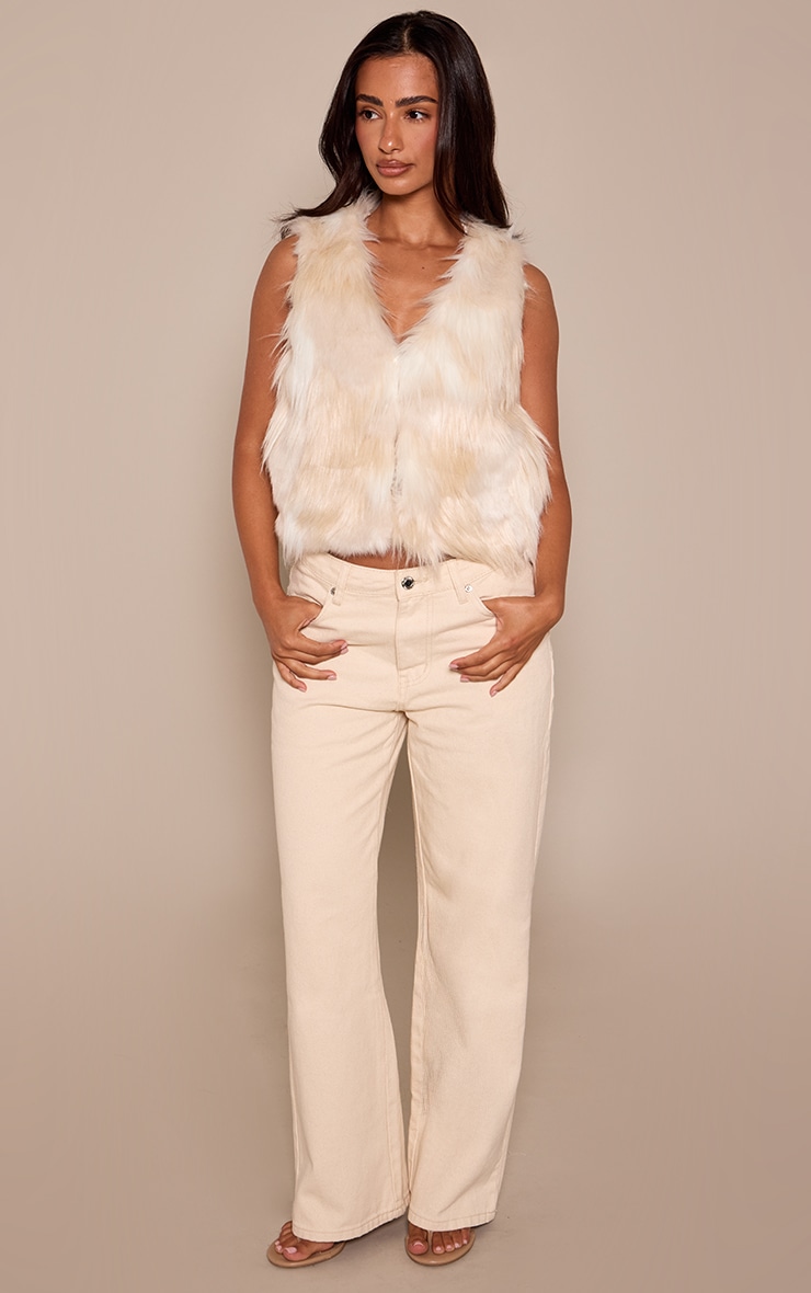 Petite Beige Fur Sleeveless Crop Top image 3