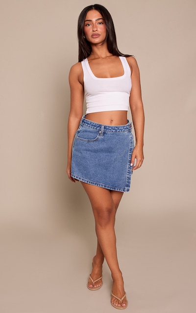 Petite Mid Blue Wrap Front Denim Mini Skort