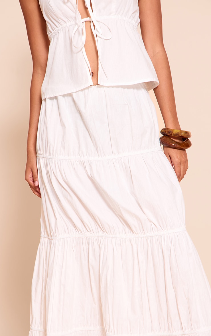White Cotton Poplin Drawstring Tired Floaty Maxi Skirt image 4