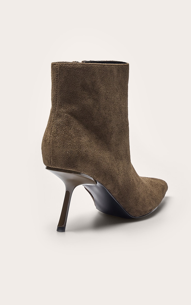 Olive Faux Suede Point Toe Stiletto Ankle Boots image 4