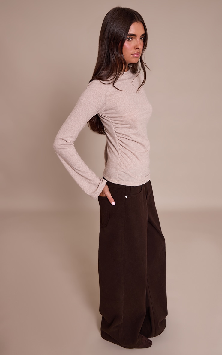 Sand Marl Soft Jersey V Neck Flared Long Sleeve Top  image 3