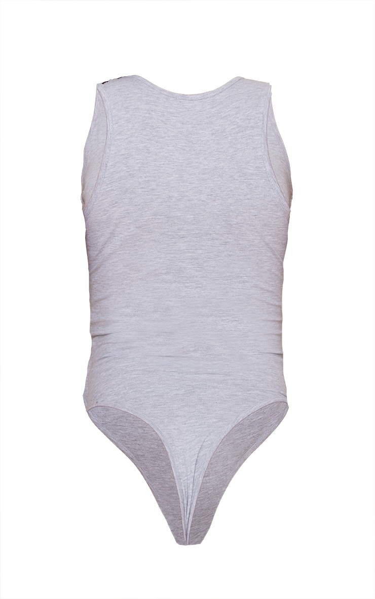 Basic Jersey Grey Marl Plunge Neck Thong Bodysuit image 6