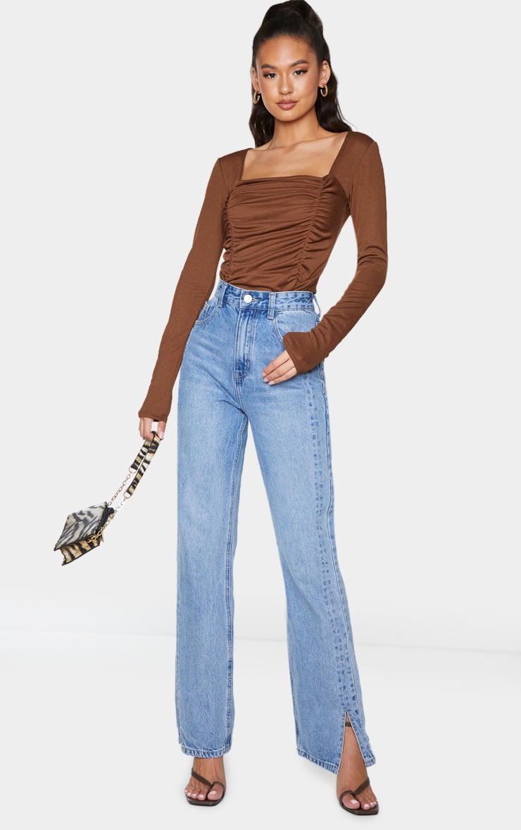 Chocolate Ruched Long Sleeve Bodysuit image 3