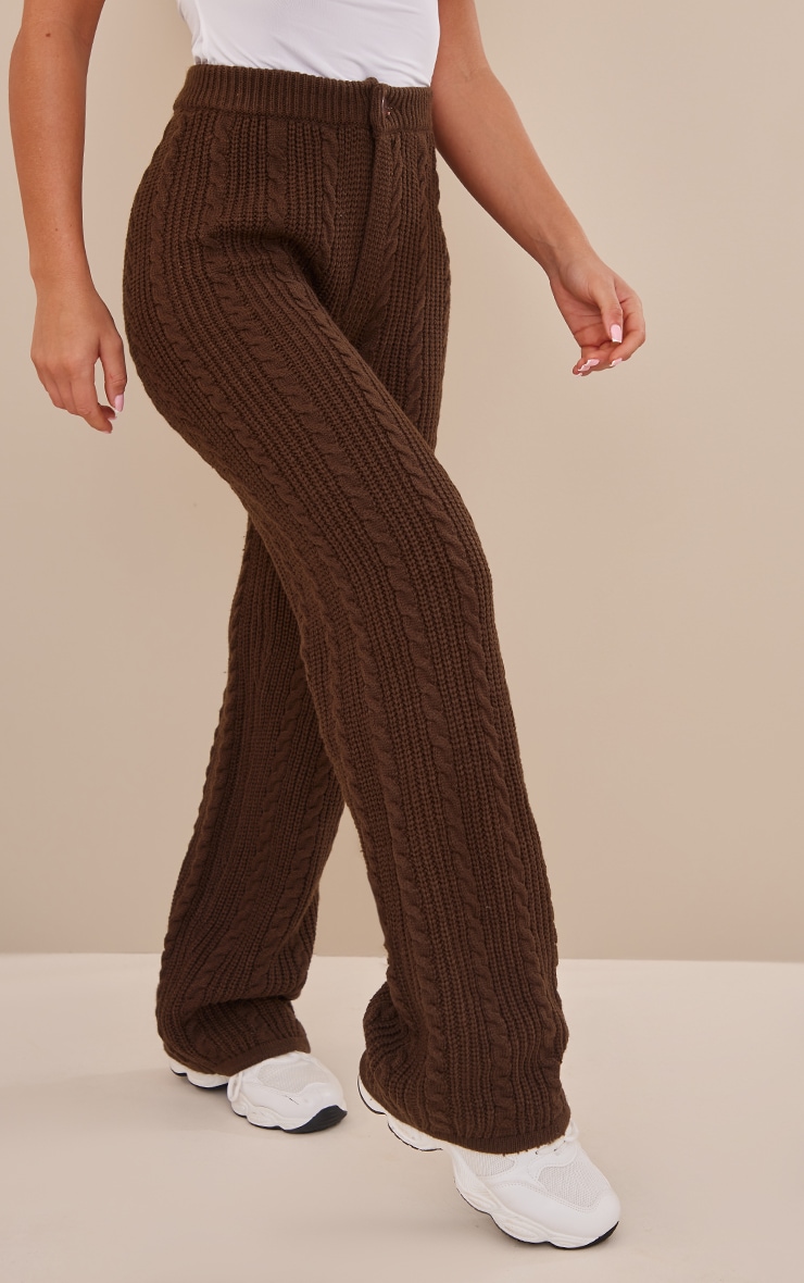 Chocolate Cable Knit Wide Leg Pants image 2