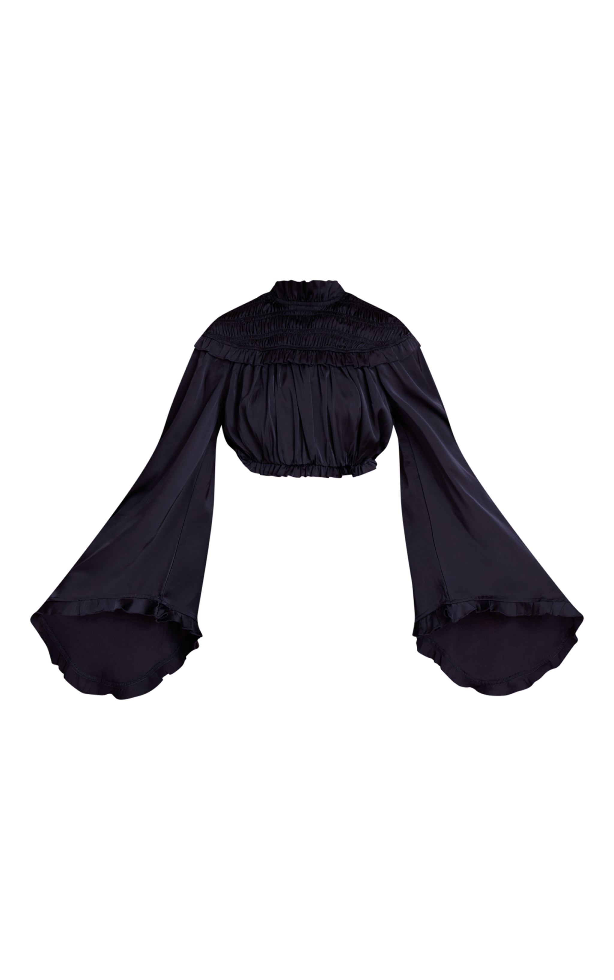 Navy Smocked High Neck Frill Long Sleeve Top image 5