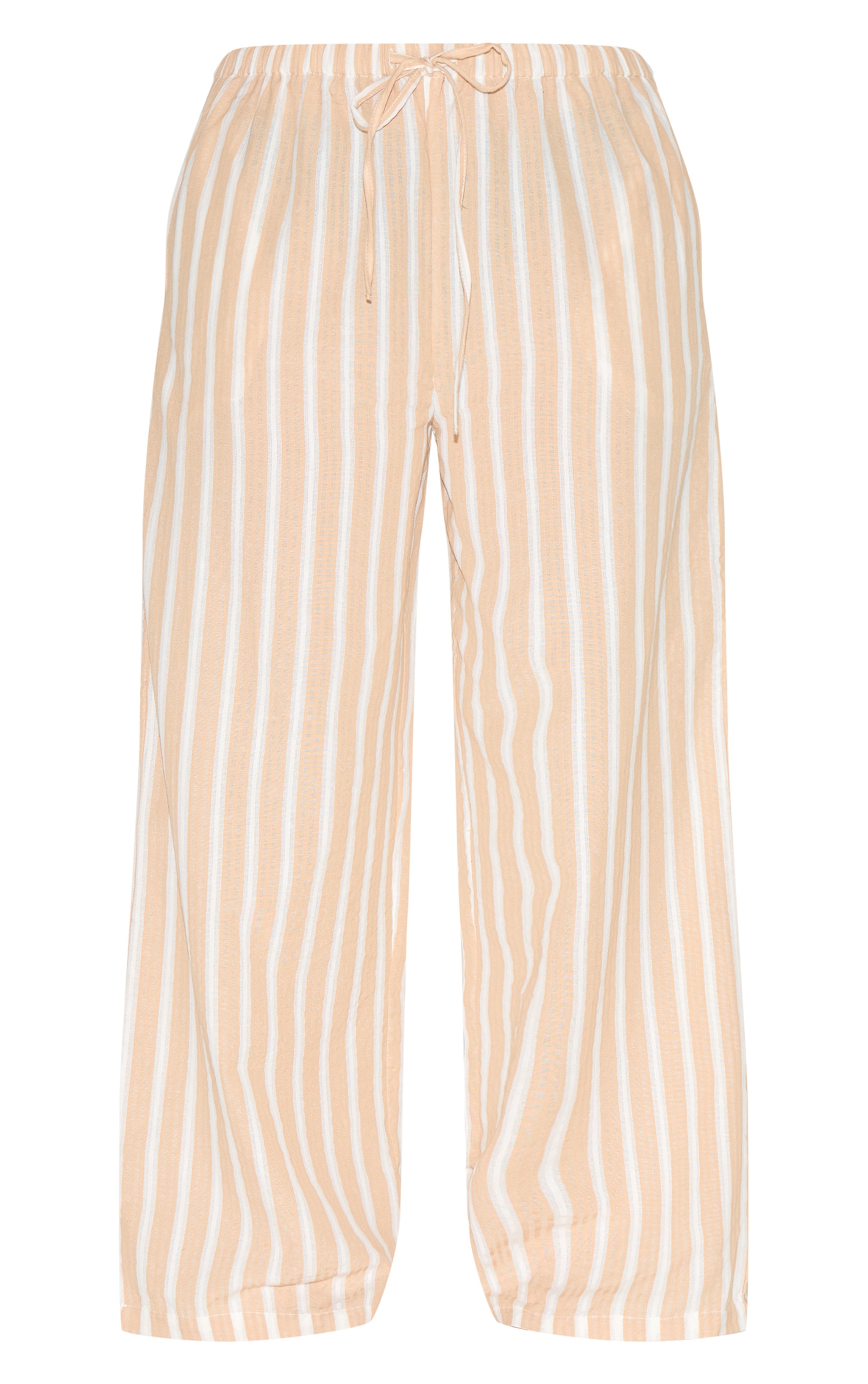 Plus Beige Striped Drawstring Wide Trousers image 5