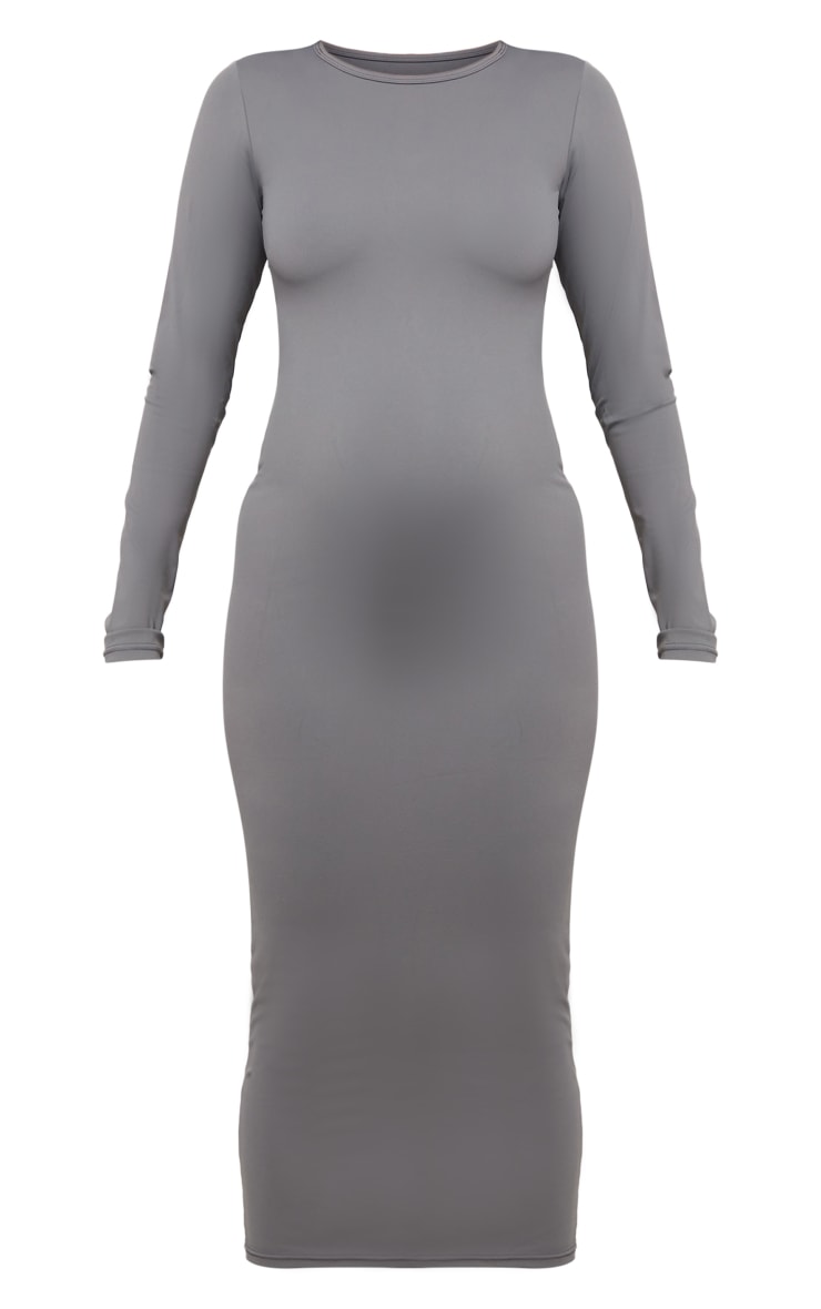  Maternity Light Grey Long Sleeve Sculpt Luxe Midaxi Dress image 5