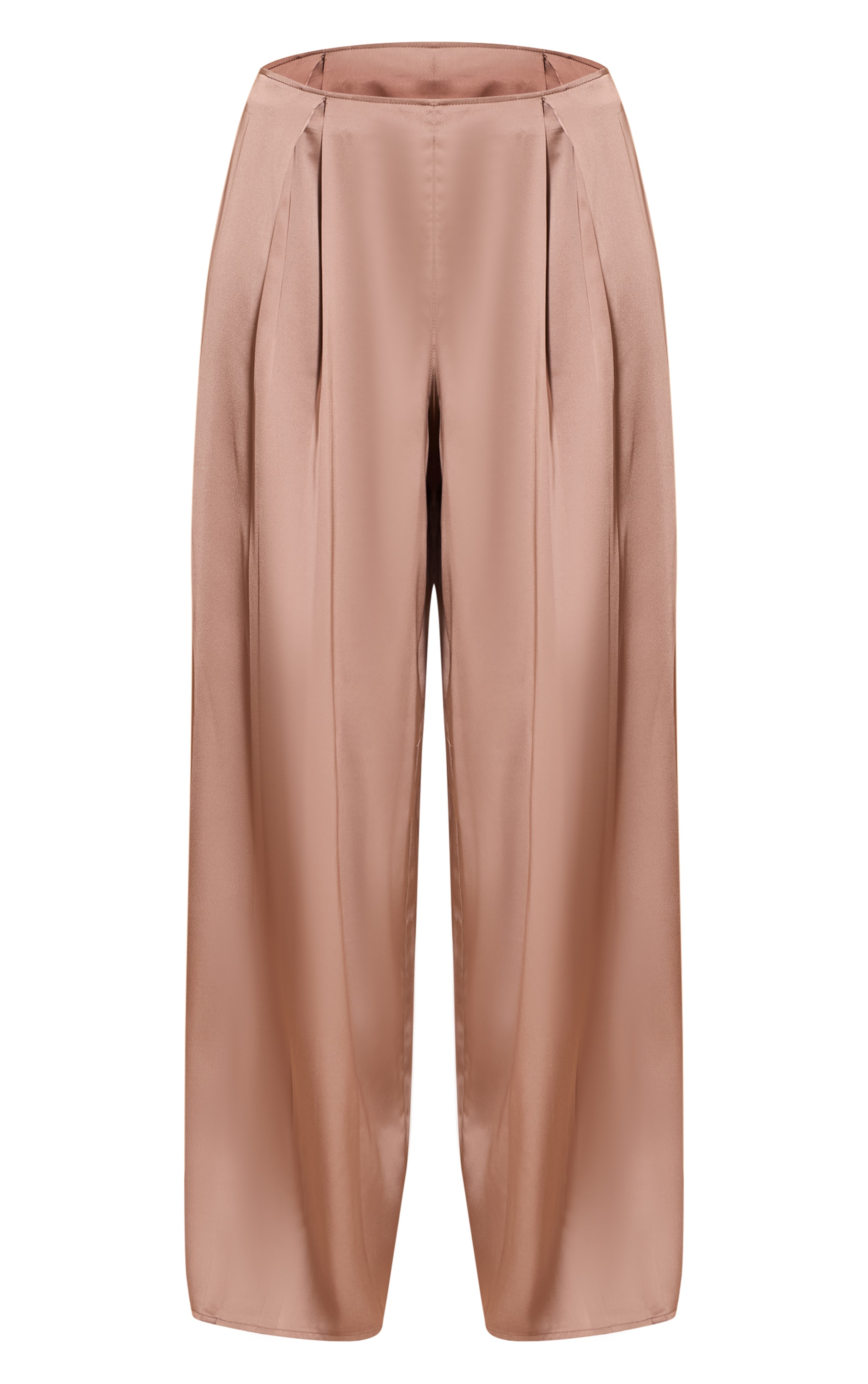 Tall Mocha Pleated Satin Wide Leg Pants image 5
