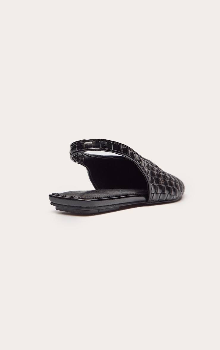 Black Hand Woven Square Toe Flat Sling Back image 4
