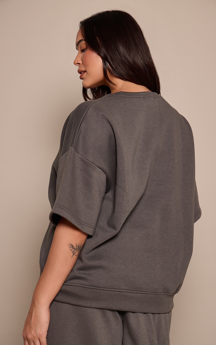 Plus  Charcoal Oversized Drop Shoulder Sweat T-Shirt image 2