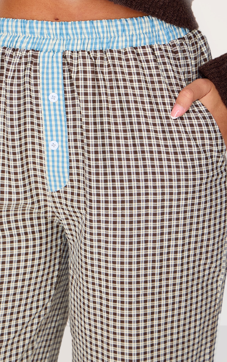 Tall Brown Contrast Detail Check Wide Leg Pants image 4