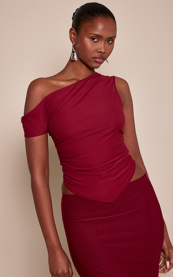 Burgundy Soft Touch Sleeveless Asymmetric Top