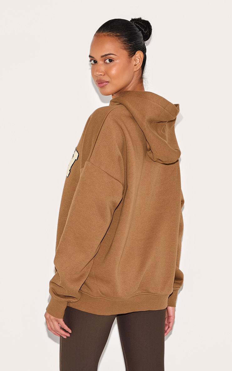 Hoodie oversize taupe à appliqué "Sunday" en imitation mouton image 2