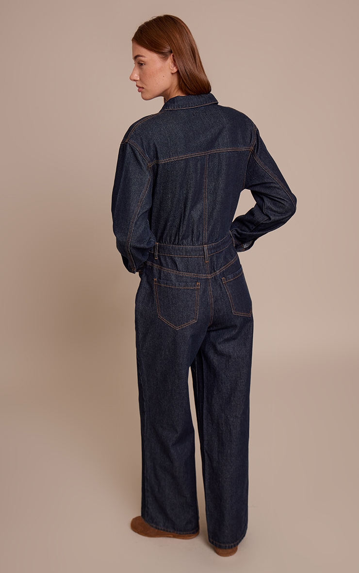 Indigo Contrast Stitch Long Sleeve Denim Jumpsuit image 2