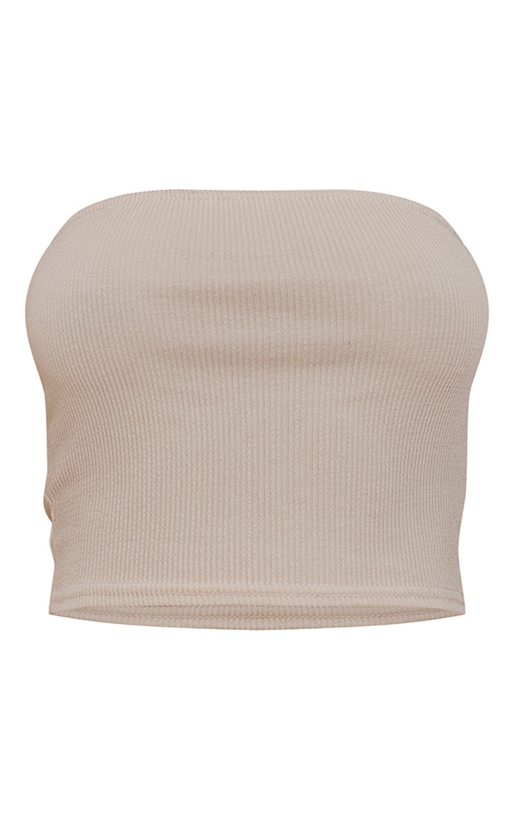 Beige Crinkle Rib Bandeau Crop Top | Co-ords