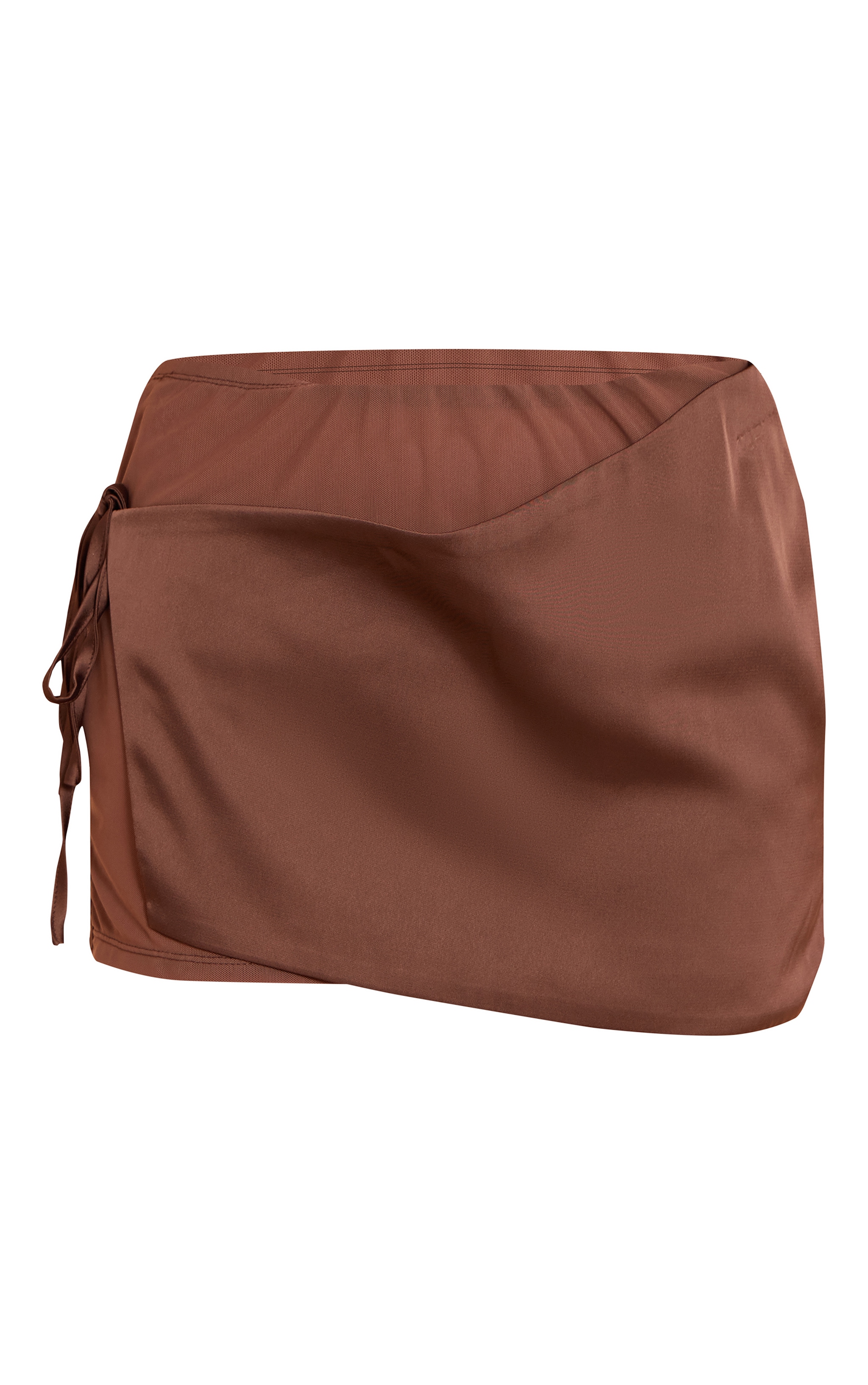 Chocolate Satin Wrap Mesh Mini Skirt image 6
