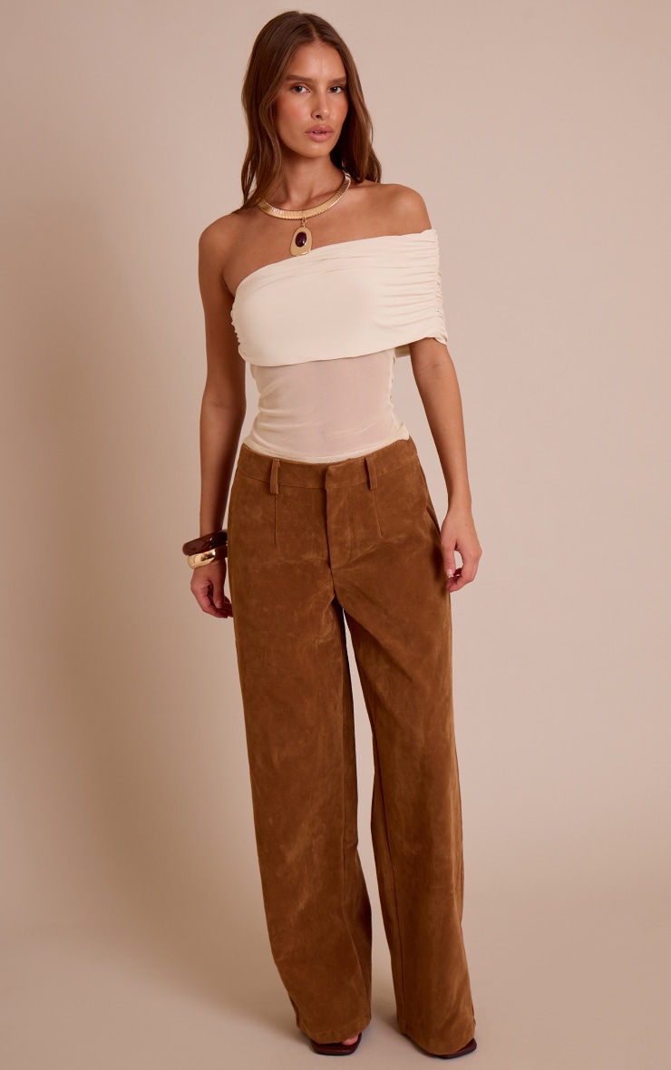 Cream Mesh Panel Detail Asymmetric Long Top  image 3