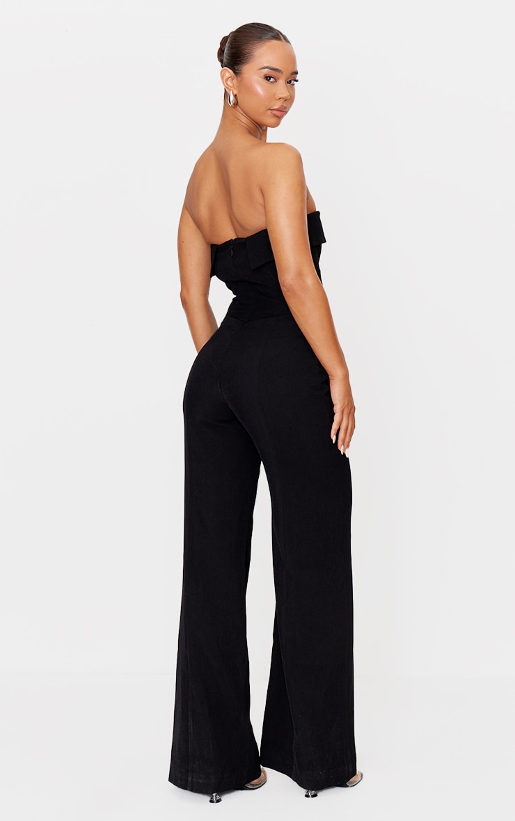 Premium Black Woven Bandeau Corset Straight Leg Jumpsuit image 2