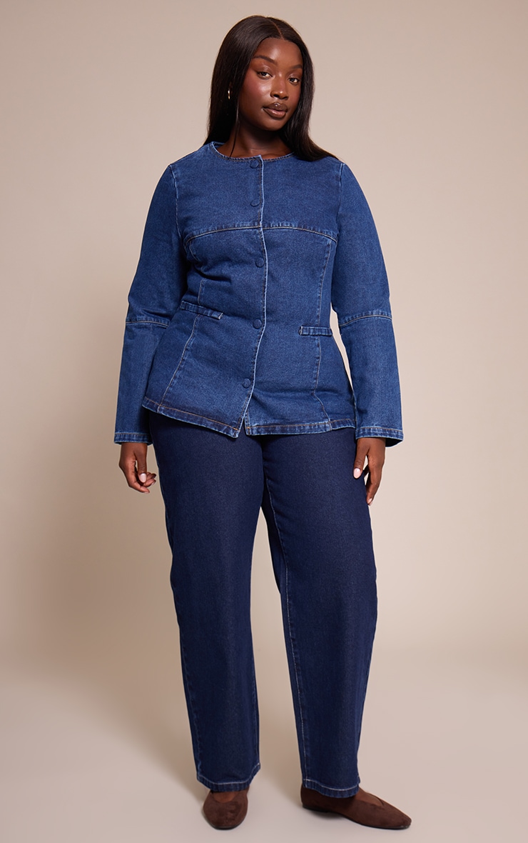 Plus Chemise en jean bleu moyen délavé à col rond image 3