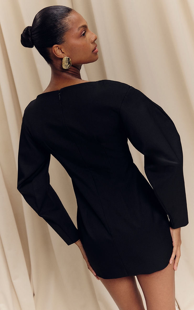 Black Cocoon Sleeve Cinched Waist Blazer Dress image 2