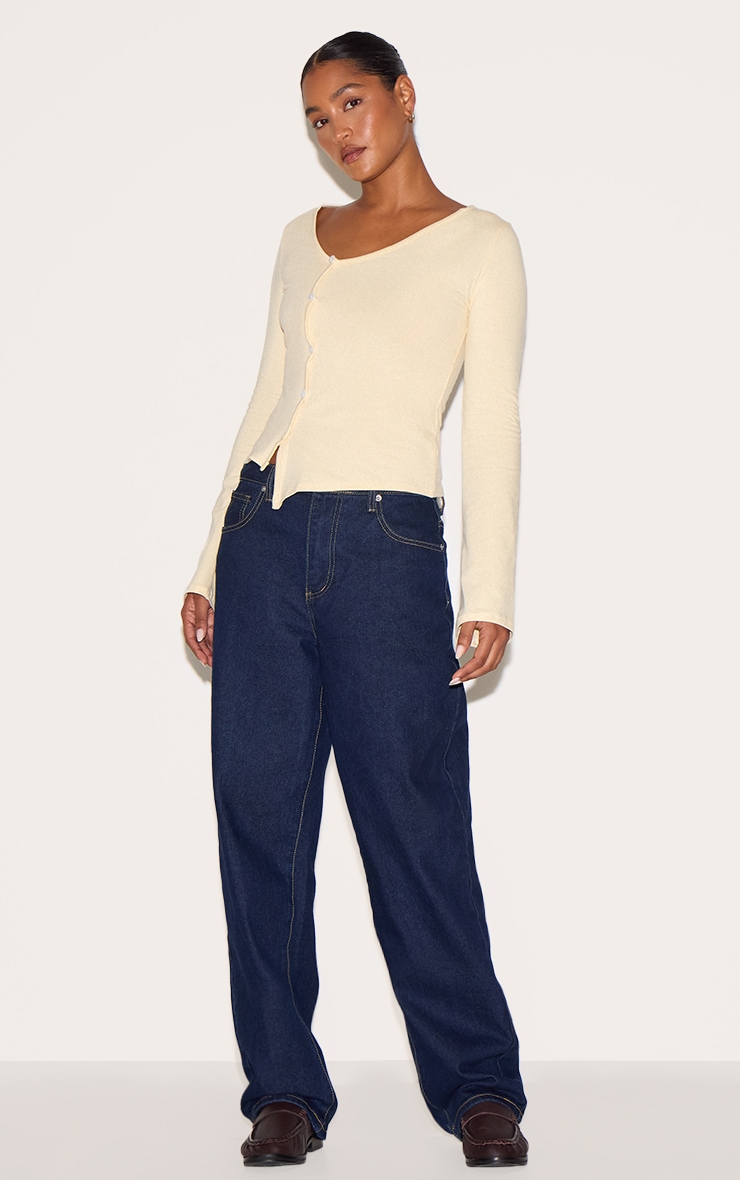 Almond Asymmetric Button Down Detail Long Sleeve Top image 3