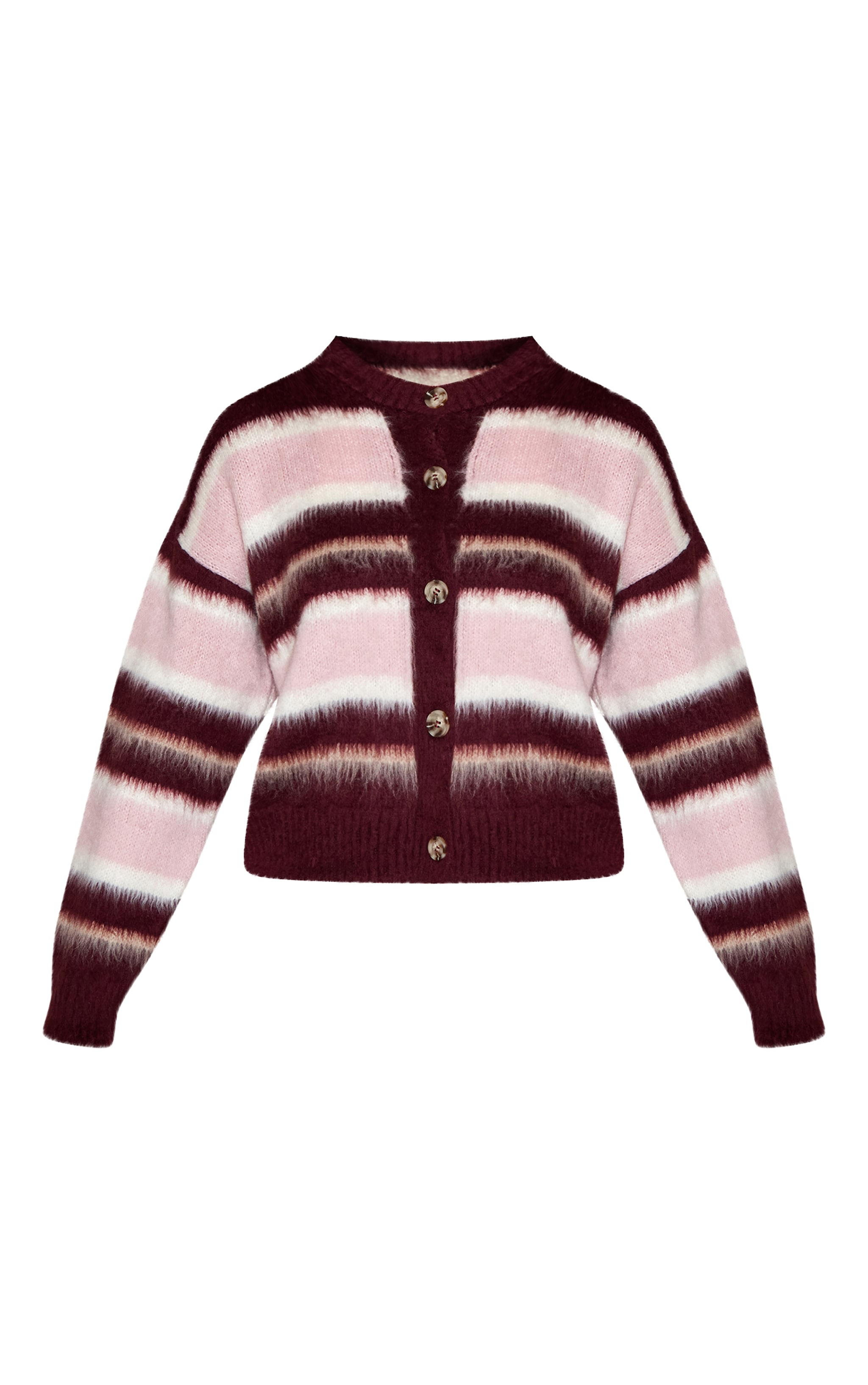 Burgundy Striped Brushed Knit Cardigan image 5