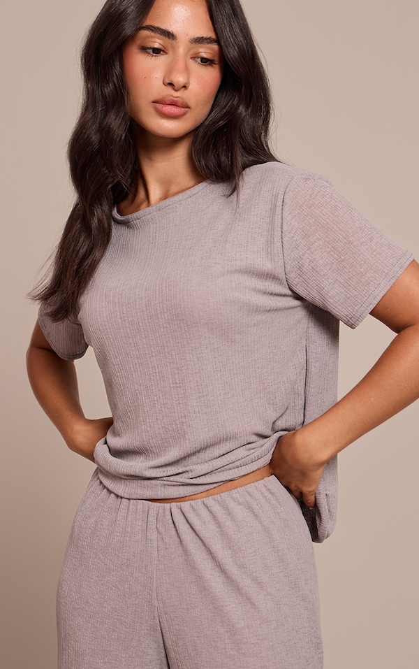 Petite Grey Sheer Textured Flowy Top